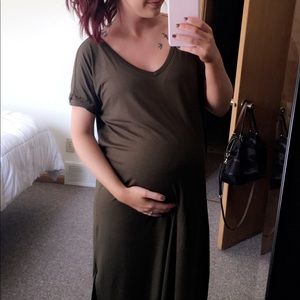 Green Short Sleeve Maternity Maxi Dress